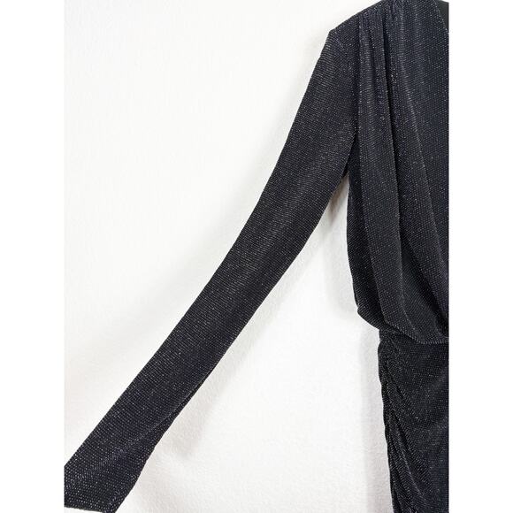 Bailey 44 Night Fever Sparkle Mini Dress Small Black Long Sleeve Ruched Stretch - Picture 10 of 14
